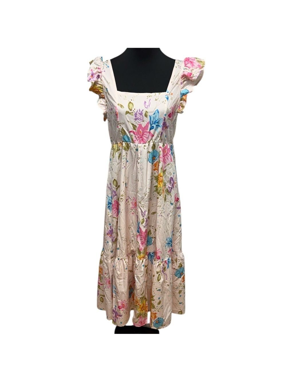SHEIN Floral Square Neck Cottagecore Midi Dress Feminine